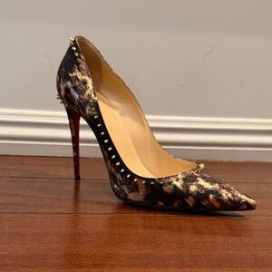 Christian Louboutin Black and Gold Studded Heels